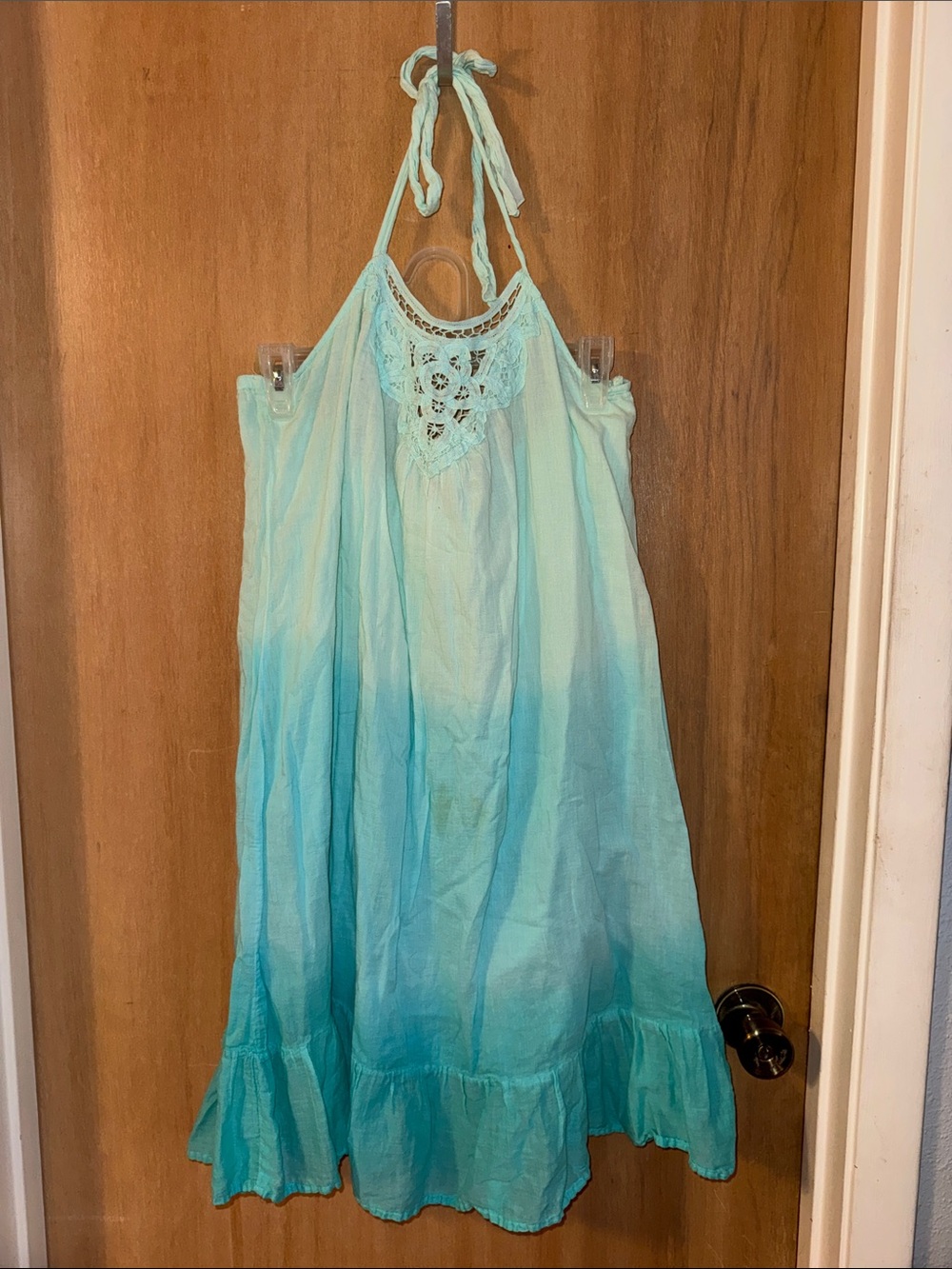 L.E.I. Aqua Halter Lightweight %100 Cotton Sundress Junior’s Large